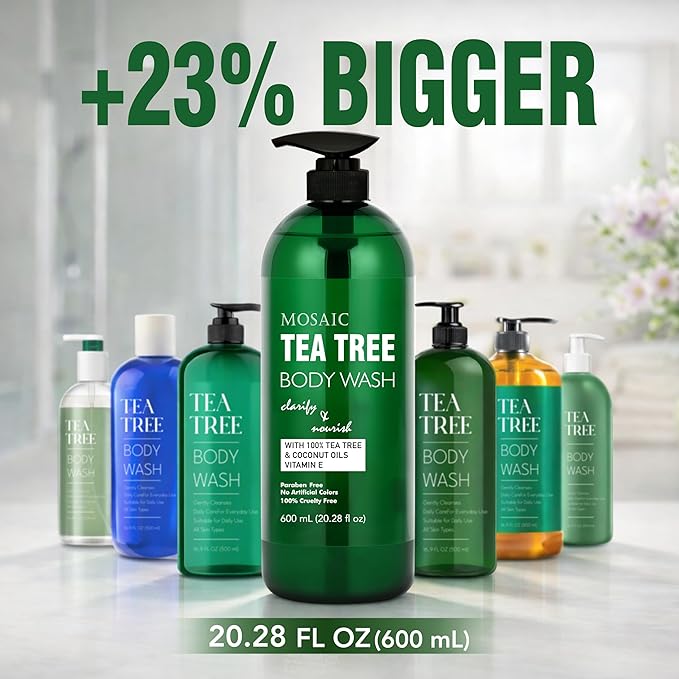 AnatoliaDaphne Tea Tree Body Wash and Shower Gel with Vitamin E for Jock Itch Eczema Ringworm Body Odor Body Wash Women &amp Men with Added Body OilsLARGE 20.2 FL Oz Bottle (Tea Tree Pack of 3)
