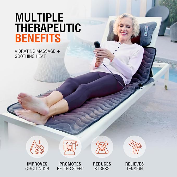 Powermat Full Body Massage Mat with Heat - Shiatsu Back Massager Pad for Bed Chair &amp Recliner - Electric Vibrating Heating Pad - Whole Body Massager Mat for Pain Relief - Massage Mattress by Powe