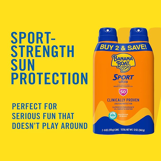 Banana Boat Ultra Sport Reef Friendly Sunscreen Spray &amp Sport Ultra SPF 50 Sunscreen Lotion 6 Oz (Pack of 2) &amp 12oz | Oxybenzone Free Broad Spectrum SPF 50 Water &amp Sweat Resistant Up to