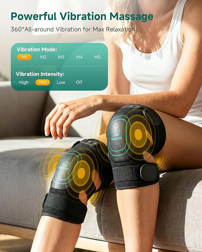 Cordless Knee Massager with Heat 360°All-around Vibration Graphene Heating Pad for Knee Rechargeable Multi Modes Large-size Range for Athletes Housewives Elders Gifts for Men Women Home Office Use
