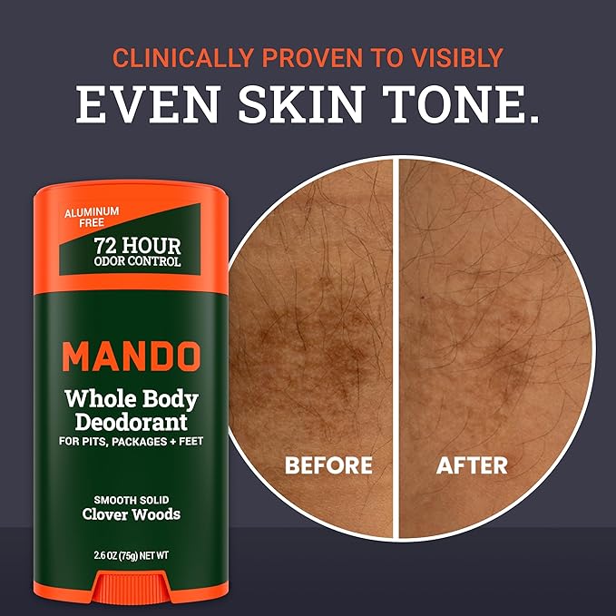 Mando Whole Body Deodorant For Men - Smooth Solid Stick - 72 Hour Odor Control - Aluminum Free Baking Soda Free Skin Safe - 2.6 Ounce (Pack of 2) - Clover Woods