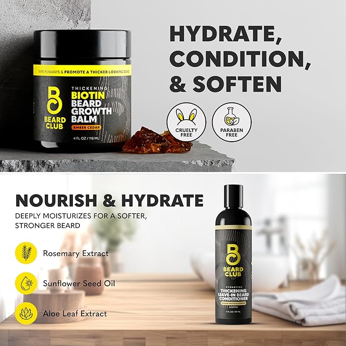The Beard Club Supreme Beard Growth Kit - Derma Roller Growth Oil Vitamins Vitamin Spray Biotin Balm Thickening Conditioner Shampoo Comb &amp Cleansing Spray - Gift Set