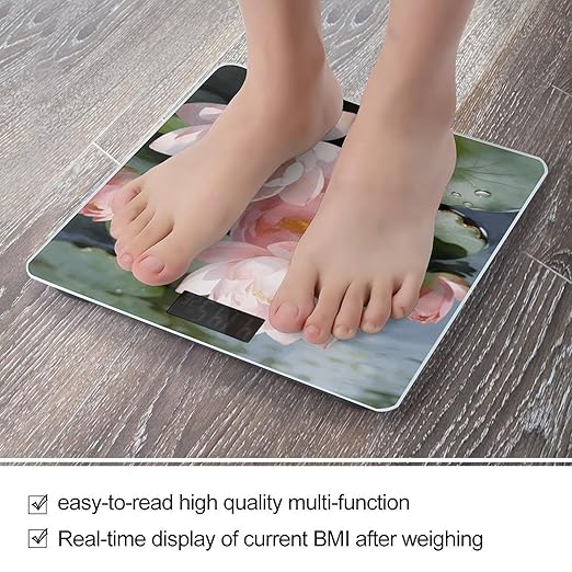 Bright Sunny Day Lotus Flowers Weight ScaleClear LED Display Bathroom Digital Weighing ScaleTempered Glass Digital Bathroom Scale for Body Weight Capacity Up to 400 Lbs