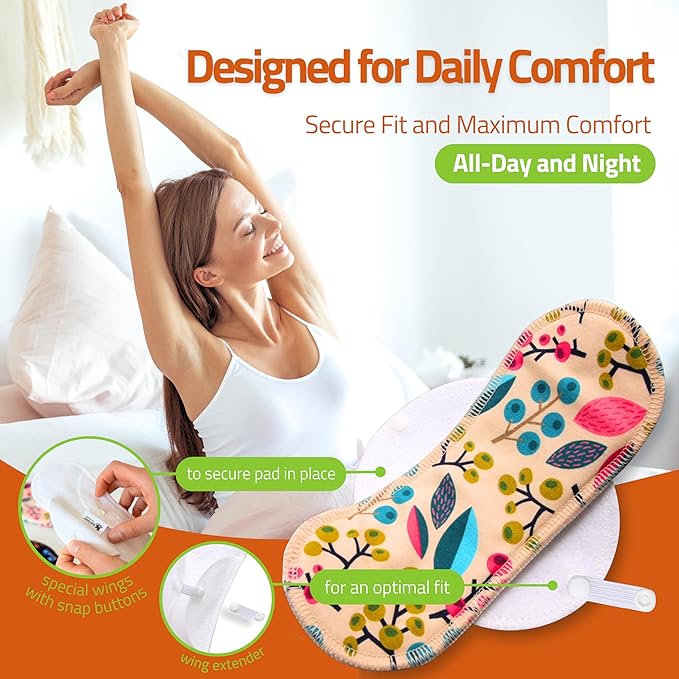 Made in EU - Ultra-Soft Reusable Panty Liners (Tanga 7-Pack) – High-Temp Washable Cloth Panty Liners for Women – Breathable Secure-Fit Organic Cotton Keeps You Fresh &amp Dry for Daily Vaginal Disch