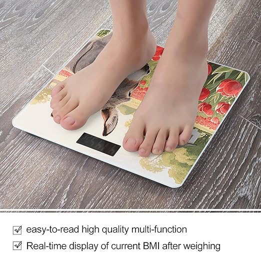 Donkey and Red Flower Weight Scale Large Digital Bathroom Scales with Bright LED Display Non Slip Digital Scale and Step On Fashion Weighing Machine for Body