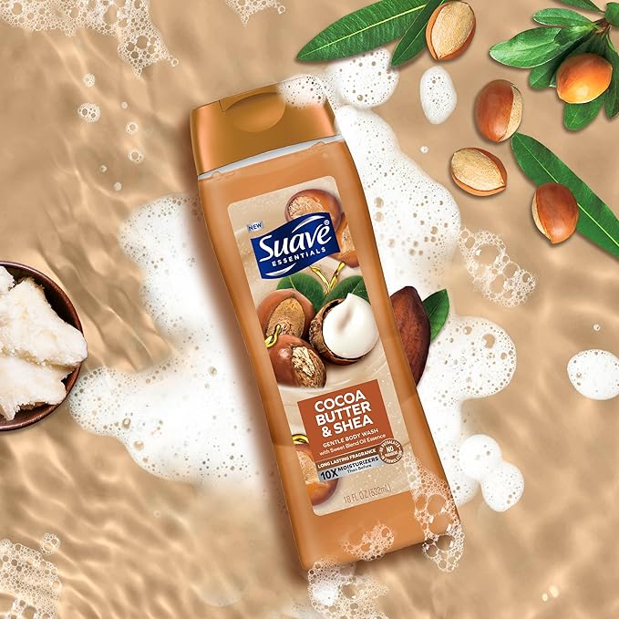 Suave Moisturizing Body Wash Cocoa Butter and Shea with Vitamin E Extract No Parabens No Phtahaltes 18 Oz (Pack of 12)