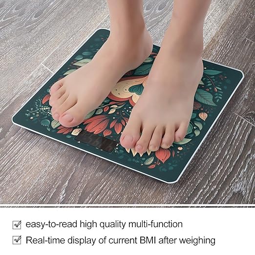 Flower Shape Pattern Scale for Body Weight Anti-Slip Tempered Glass Digital Bathroom Scales Clear LCD Display Weighing Scale Safe Rounded Corners Smart Scales