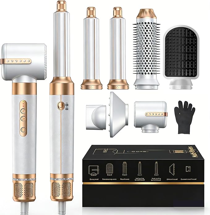 7 in ONE Hair Dryer Brush Powerful Blow Dryer Brush with Air Curler for Hair Brush Blow Dryer with Diffuser Ionic Hot Air Brush Fast Dry Volumize Curls Straight Hair Styling Tools 100-120V