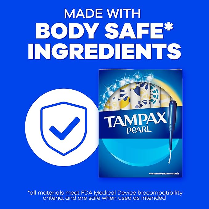 Tampax Pearl Tampons for Women with LeakGuard Braid Super Plus Absorbency Unscented 100 Count (2 Packs of 50)