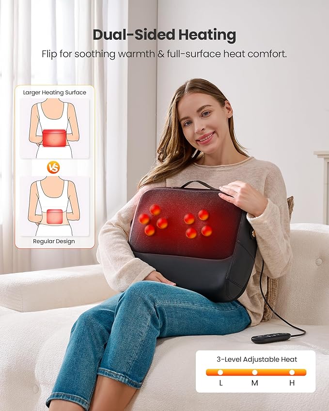 KNQZE Shiatsu Neck and Shoulder Massager with Heat 3-in-1 Shiatsu Back Massager with Heat &amp Lumbar Support