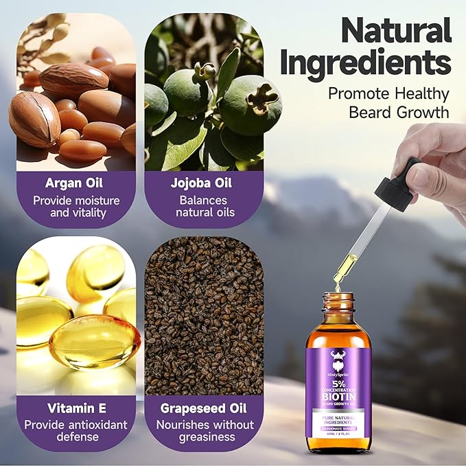Beard Growth Oil - 5% Concentration Biotin Beard for Men (2 oz) - Natural Mens with Argan Oil Jojoba Oil and Vitamin Growth Softener Moisturizer (Passionate Sunset)