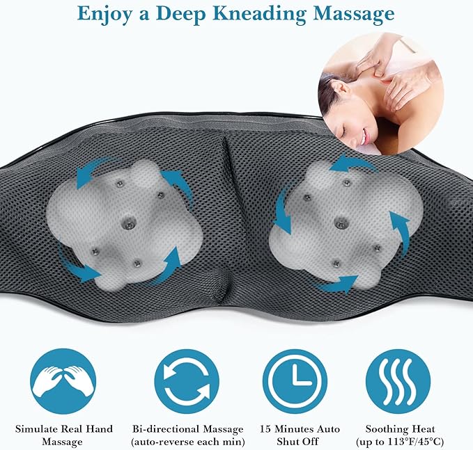 TRIDUCNA Shiatsu Neck Back and Shoulder Massager with Heat - Electric Deep Tissue 3D Kneading Massage Pillow for Lower Back Calf Legs Full Body Muscle Relaxation Home Office and Car Use