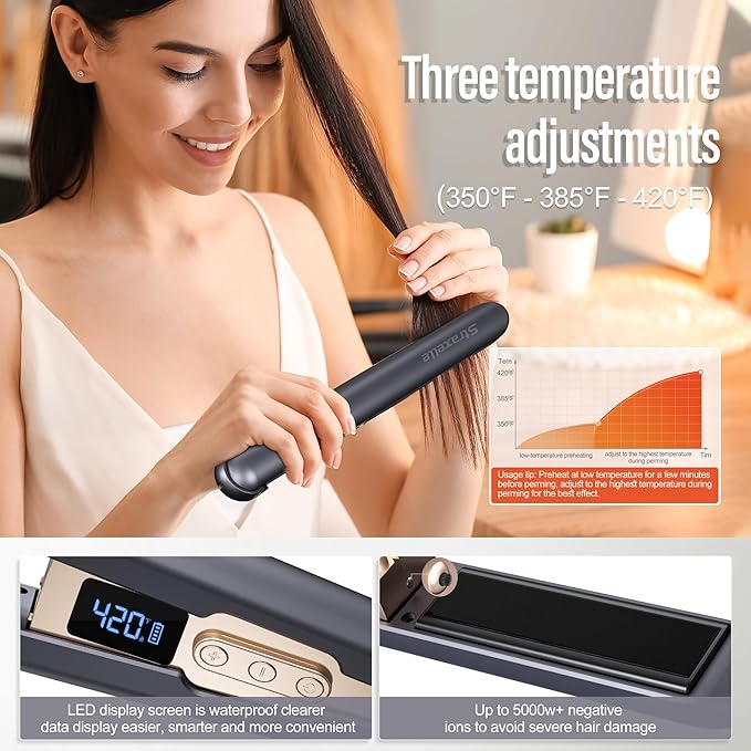 2-in-1 Cordless Hair Straightener and Curler Adjustable 350°F-420°F 20s Heat-Up/LED Display/10000mAh BatteryCordless Flat Iron Travel Safe Ceramic Plates for Fine to Thick Hair