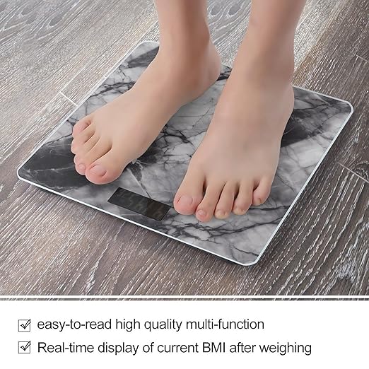 Light Black Marble Scale for Body Weight Precision Bathroom Weighing Scales with Back Lit LCD Display Sturdy Tempered Glass Body Weight Scales Digital Bathroom Scale 400lb