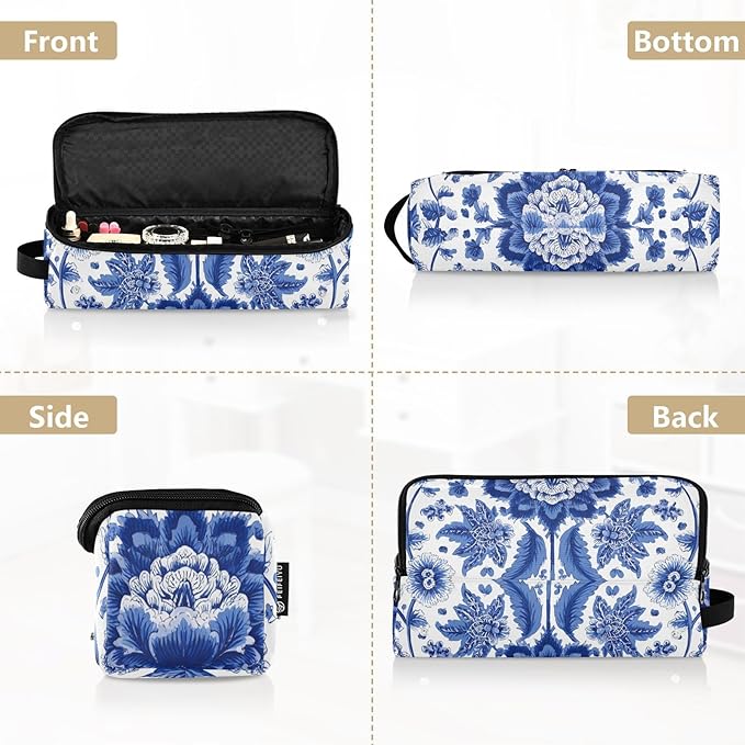 Hair Tools Travel Bag with Heat Resistant Mat Detachable 2-in-1 Curling Iron Travel Case Hot Tools Organizer for Straightener Flat Iron Blue and White Symmetrical Floral