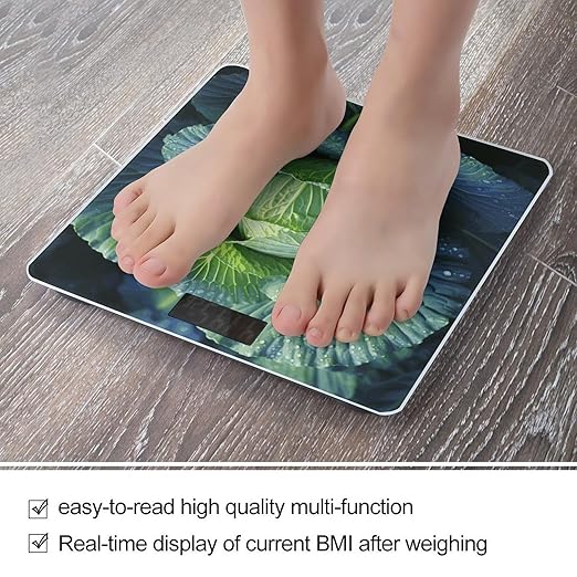 Bright Cabbage Bathroom Scale for Body Weight Bathroom Weighing Scale with Backlit LCD Display Highly Accurate Measures Weight Up to 180kg