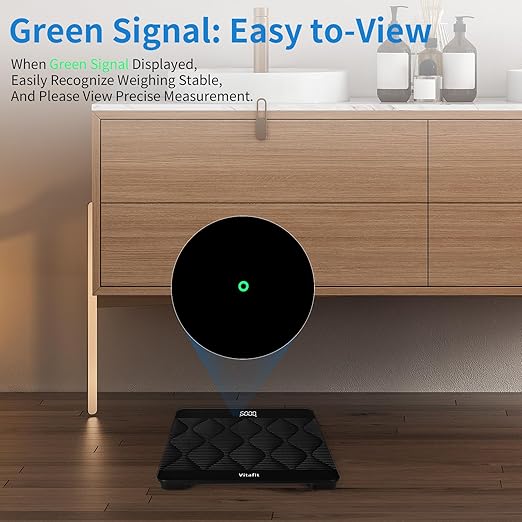 Vitafit Amazing 660lb Smart Bathroom Scale for Body Weight in 0.1lb High Accuracy Assured by Scale Professional Factory Since 2001 Large Platform with 8mm Non-Slip Tempered Glass LED 3*AAA Black