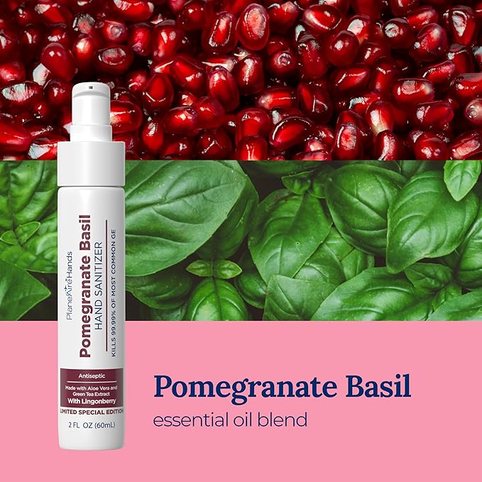 Pomegranate Basil Lotion Hand Sanitizer | Travel Size | Moisturizing Hand Lotion | Made with Aloe Vera &amp Essential Oils | Rich in Vitamin E | Cleanse &amp Moisturize | Scented Hand Sanitizer | 3-