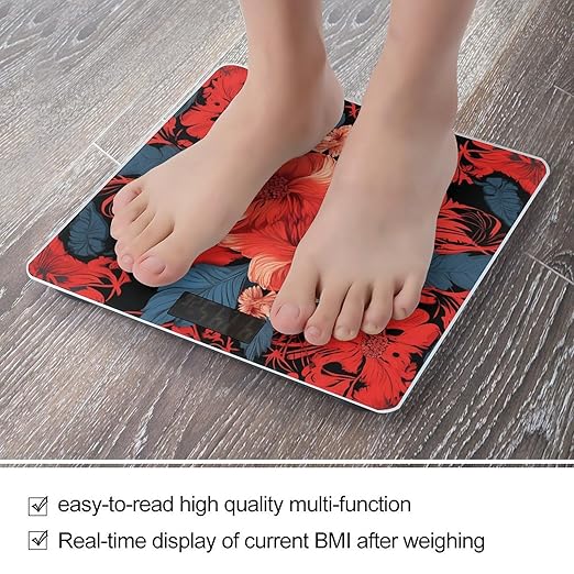 Red Floral Pattern Smart Scale for Body Weight Accurate Bathroom Scale with LED Display Digital Weight Scales Weighing Machine High Precision Scales for Bath Home