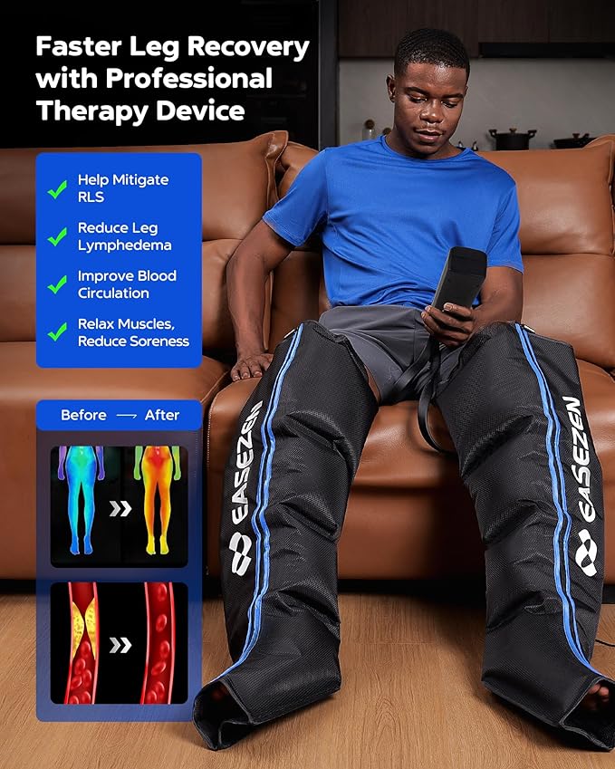 Leg Compression Massager for Circulation and Pain Relief Air Compression Leg Massager for Fast Recovery of Foot Calf and Thigh Relieve Edema Reduce Muscle Fatigue Large Size