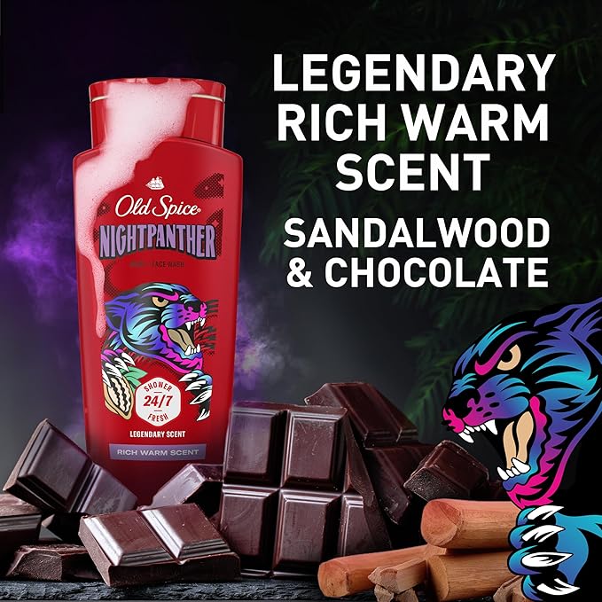 Old Spice Cleansing Body Wash for Men 3X Defense 24/7 Shower Fresh with Lasting Scent 2-in-1 Body &amp Face Wash NightPanther with Rich Warm Scent 24 oz (Pack of 4)