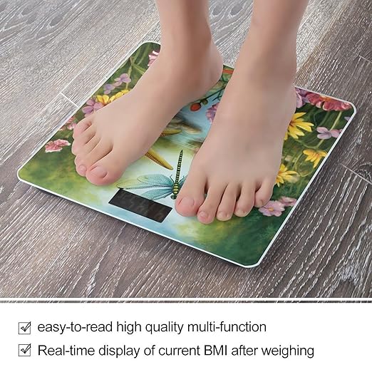 Dragonfly Garden Spring Bathroom Scale for Body Weight Bathroom Digital Electronic Weighing Scale with Back Lit LED Display Sturdy Tempered Glass Weight Watchers Scales 400lb
