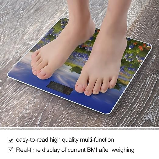Digital Bathroom Scale for Body Weight Scale with Bright LCD Display High Accuracy Step-On Technology Auto On/Off Texas Bluebonnets Scenery Digital Scales 400 Lbs /180kg