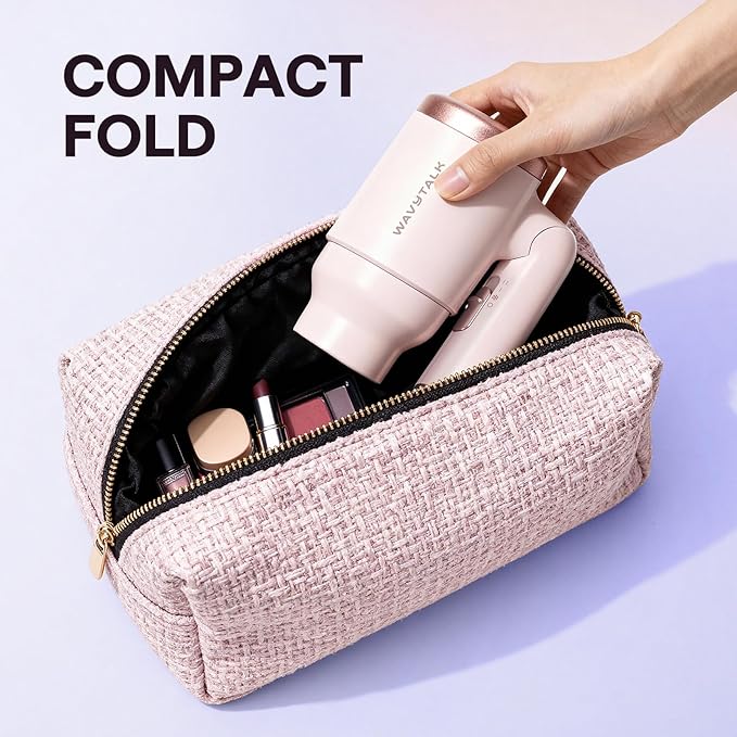 Wavytalk Blow Dryer with Diffuser Mini Hair Dryer with Folding Handle 1600W Quiet Lightweight Hairdryer with Diffuser Compact Design Pinky White