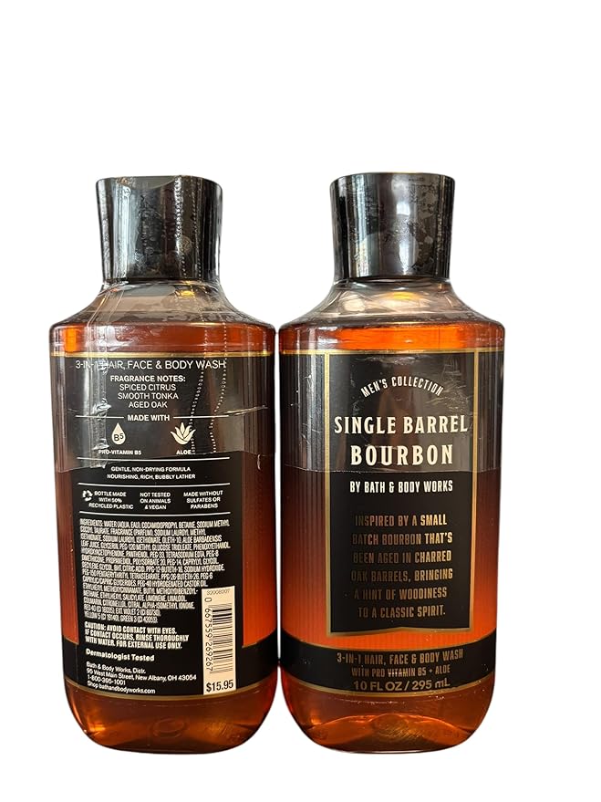 Men's Body Wash Shower Gel 2-Pack Gift Set For Bath and Body 3-in-1 Hair Face &amp Body Wash With Pro-Vitamin B5 SINGLE BARREL BOURBON