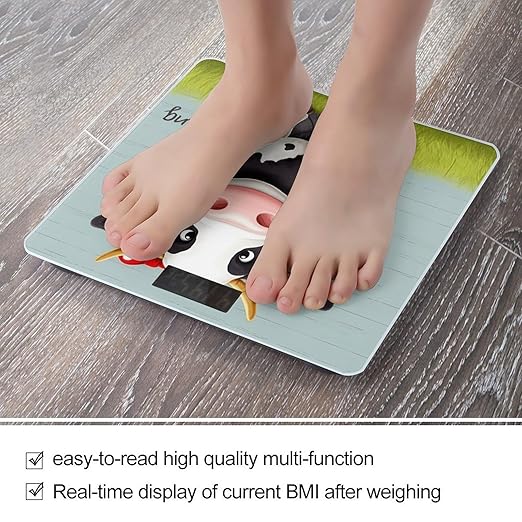Cute Cow Bathroom Scale for Body Weight Bathroom Weighing Scales with Back Lit LED Display Sturdy Tempered Glass Body Weight Bathroom Scale 400lb Weighing