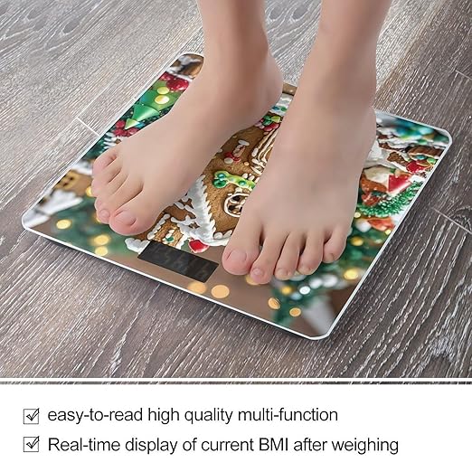 Gingerbread House Scale for Body Weight Highly Accurate Digital Bathroom Body Scale Digital Bathroom Scales for People Anti-Slip Large LCD Display Smart Scales