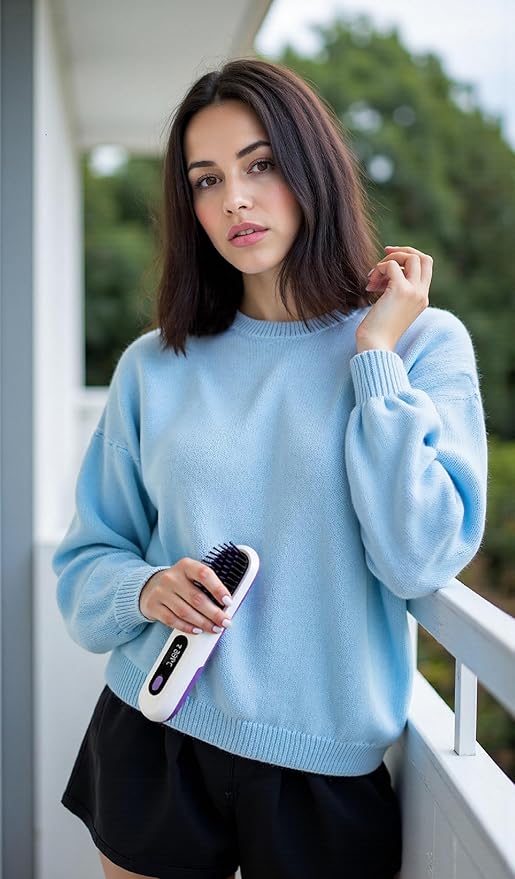 2026 Upgraded Wireless Straight Hair Brush for Short Hair 30s Fast Heating Straightener 3 Temp Settings 2500mAh USB-C Rechargeable Anti-Frizz Styling Tool - White