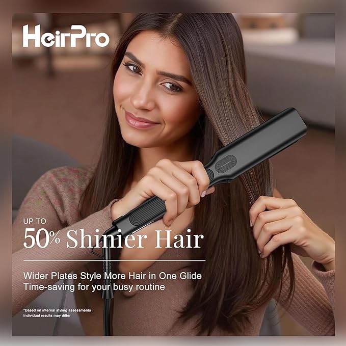 Ceramic Flat Iron Hair Straightener with 3D Floating PlateHair Iron Straightener with 15 Temps for Thick Hair | Ergonomic Silicone Handle | LCD Display | Dual Voltage (1 1/2 in)