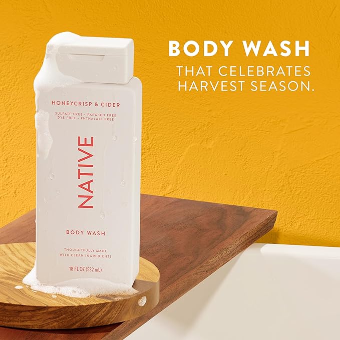 Native Body Wash with Naturally Derived Ingredients - Honey Crisp &amp Cider - For Women &amp Men Sulfate Paraben &amp Dye Free Leaving Skin Soft and Hydrating | Fall Seasonal Scent Bundle 18 o