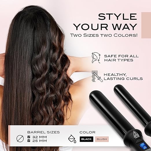 NuMe Classic Ceramic Curling Wand - Tourmaline 25mm Barrel Hair Curler Negative Ion Conditioning Far Infrared Heat - All Hair Types