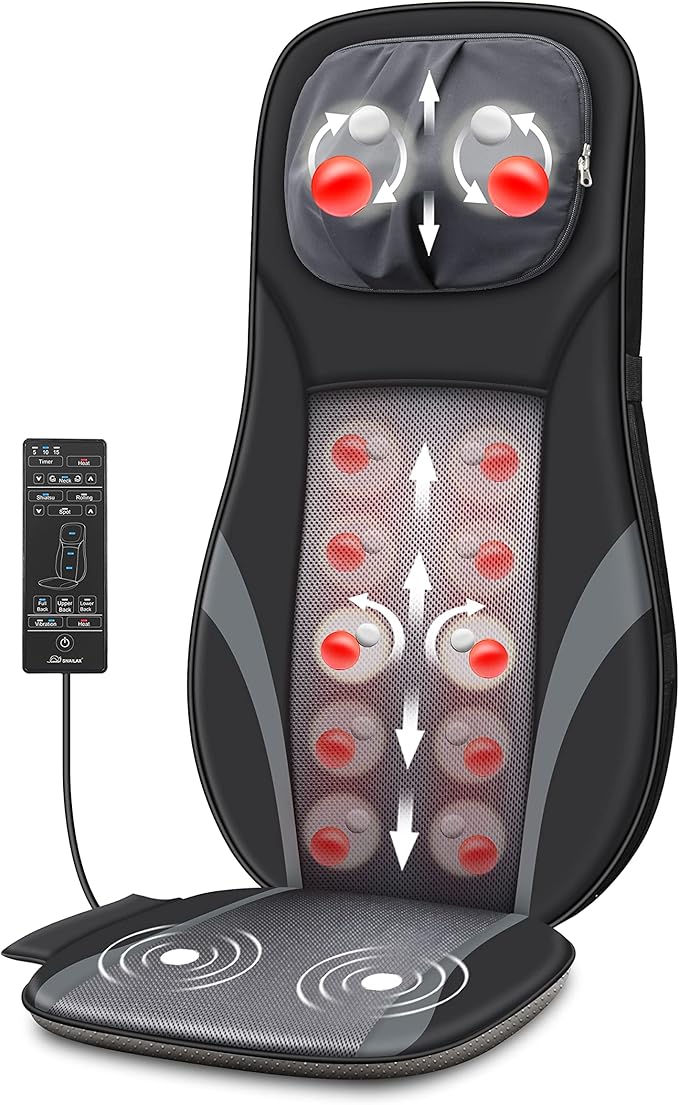 Snailax Shiatsu Back Massager with Heat -Deep Kneading Massage Chair Pad with Adjustable Intensity Shiatsu Chair Massager to Relax Full Body MuscleGift for Mother