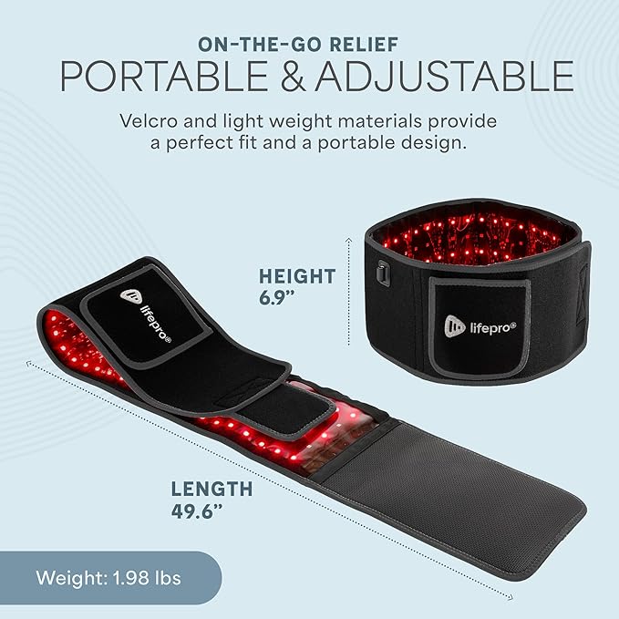 Lifepro Red Light Therapy Belt – Allevared Infrared Red Light Therapy for Body Back Pain and Shoulder - 660nm &amp 850nm Near Infrared Heating Pad – Adjustable &amp Portable for Wellness &amp Rela