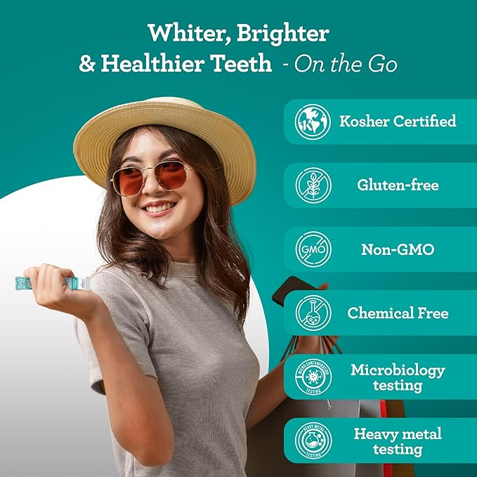 GuruNanda Travel Sachets Coconut Oil Pulling Fresh Breath Mouthwash 7 Essential Oils &amp Vitamins for Happy Teeth &amp Gums with Tongue Scraper 28 Sachets