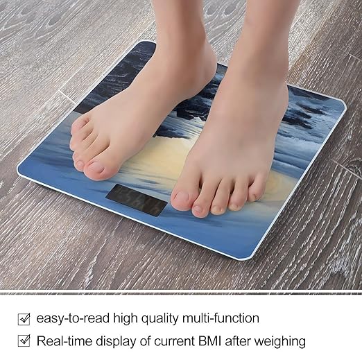 The Seaside Lighthouse Bathroom Scale Automatic Power On/Off Body Scales LCD Backlight Display Square Digital Scale Rounded Corners Bathroom Scales for Home Bedrooms