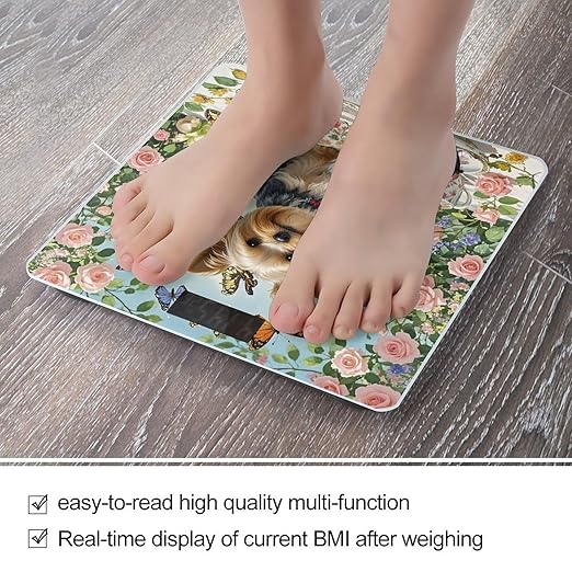 Yorkshire Terrier Tea Party Butterflies Roses Smart Scale for Body Weight Accurate Bathroom Scale with LED Display Digital Weight Scales Weighing Machine High Precision Scales for Bath Home