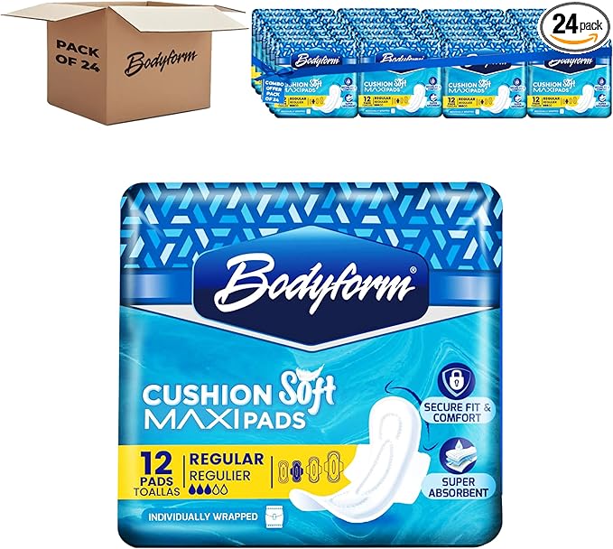 Bodyform Maxi - Value Sanitary Napkins Cushion Soft Always Comfortable and Ultra-Absorbent (Regular Wings 288 Count (24 Packs of 12 Counts))