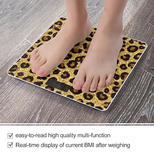 Smart Scale for Body Weight Digital Bathroom Weighing Scale Energy Saving Scale Black Gold Glitter Wild Chic Animal Cheetah Leopard Ptint