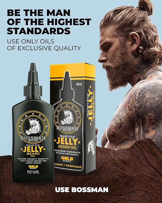 Bossman Jelly Beard Oil for Men - 3 Pack (12 oz in Total Gold Scent) – Softens Moisturizes &amp Conditions with Natural Ingredients