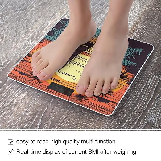 Sunset and Sailboat Weight Scale Digital Electronic Scales Bathroom Scale Larg LCD Backlight Display High Precision MeasurementsTempered Glass