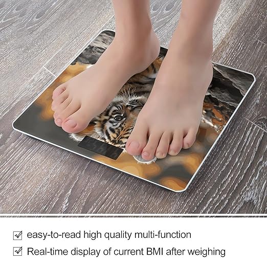 Digital Bathroom Scale for Body Weight Scale with Bright LCD Display High Accuracy Step-On Technology Auto On/Off Cute Tiger Digital Scales 400 Lbs /180kg