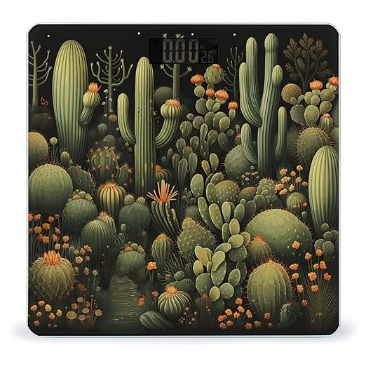 Green Cactus Scale for Body Weight Anti-Slip Tempered Glass Digital Bathroom Scales Clear LCD Display Weighing Scale Safe Rounded Corners Smart Scales