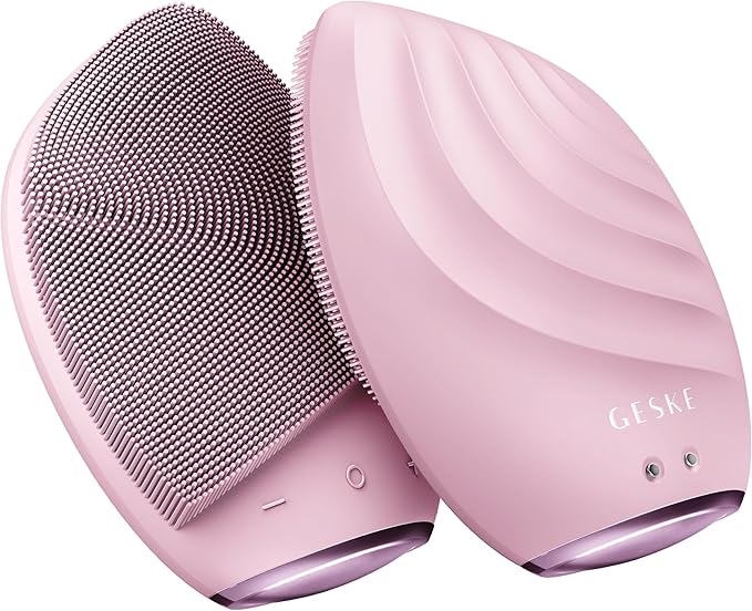 GESKE SmartAppGuided™ Sonic Facial Brush 5 in 1 | Vibrating Electric Facial Cleansing Brush | Soft Silicone Brush | Professional Facial Cleanser | Skin Cleanser &amp Exfoliator | Face Massager