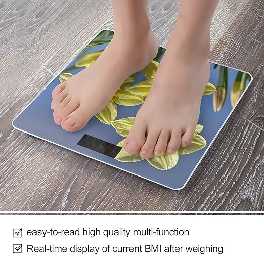 Yellow Daffodils Flowers Bathroom Scale for Body Weight with High Precision Large LCD Backlight Display Digital Weighing Scale with BMI Capacity Up to 180kg