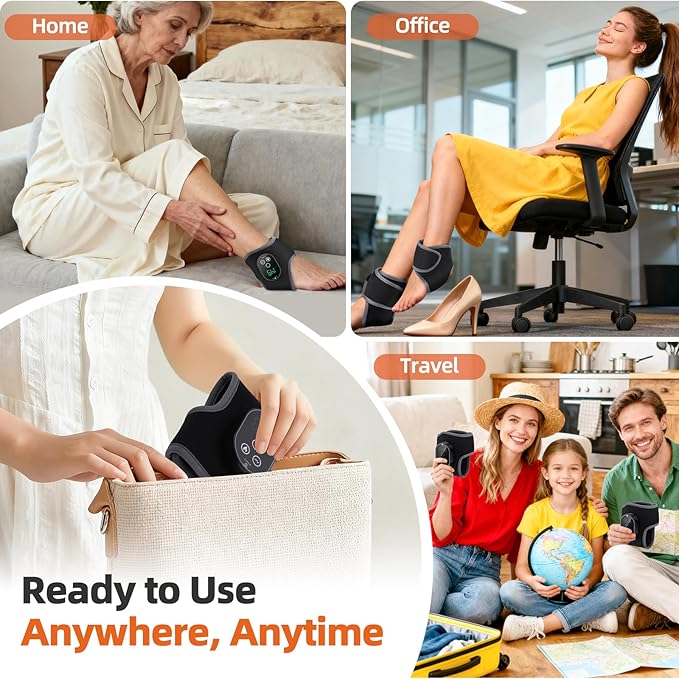 Ankle Massager Cordless Ankle Heating Pad with Massage Foot Massager with Heat 3000mAh Rechargeable 4 -Level Heats Foot Heating Pad for Sports/Work/Travel (Black)