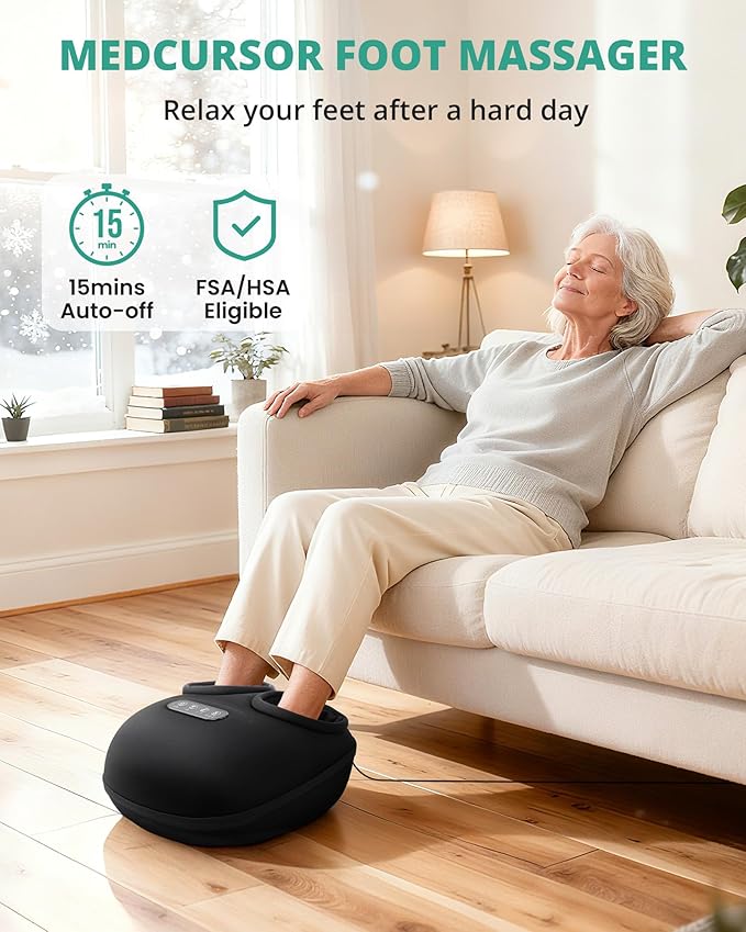 Medcursor Foot Massager Machine with Heat Rolling Deep Kneading Shiatsu Foot Massager for Delivers Pain Relief Tired Plantar Fasciitis Gift for Women Mom Men Fits Up to 13